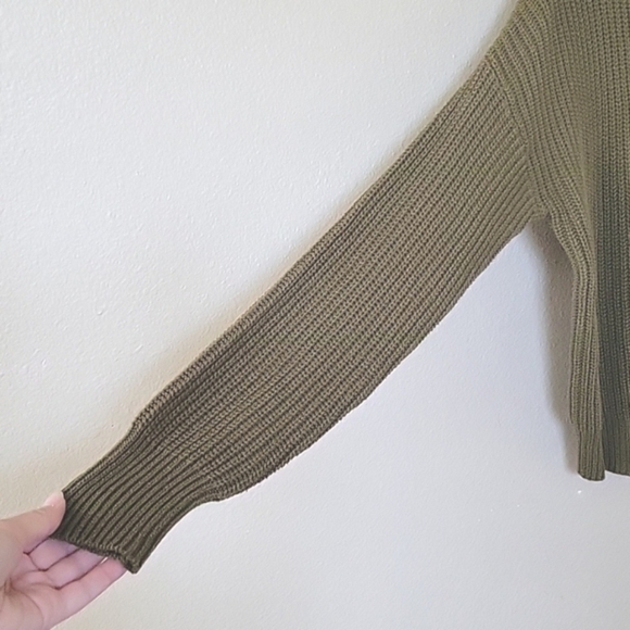Urban Outfitters Womens Olive Green Cropped Knit Crew Neck Sweater - Size M - Picture 3 of 7